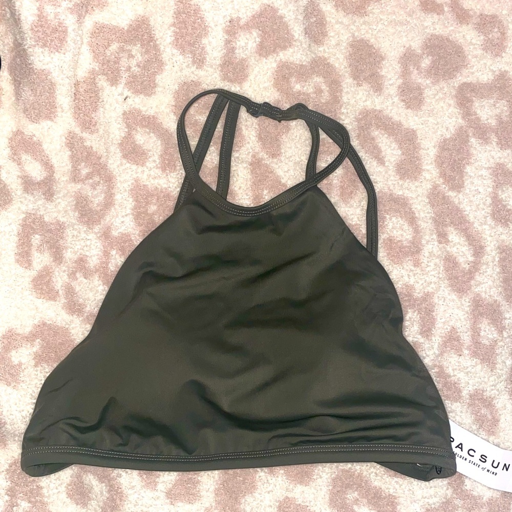 High neck army green bikini top with tags